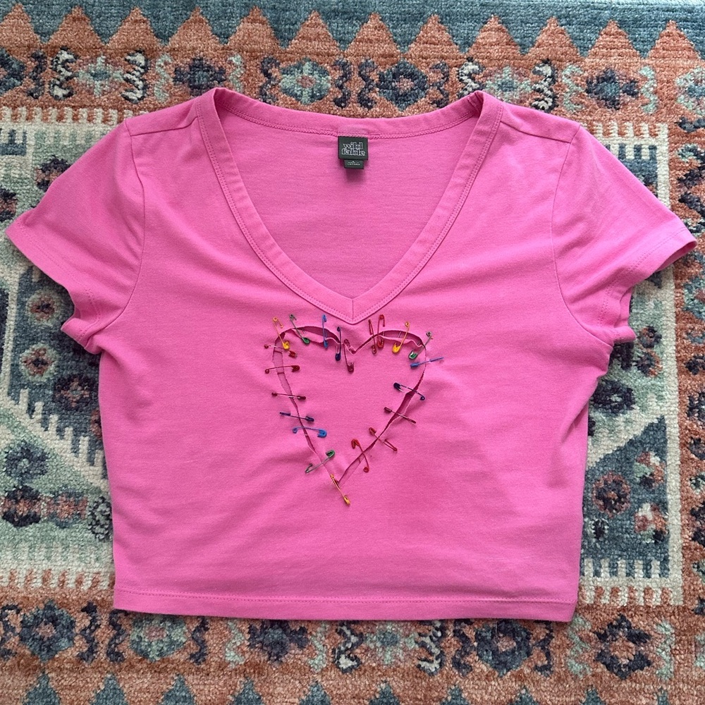Pink Heart Cut out shirt